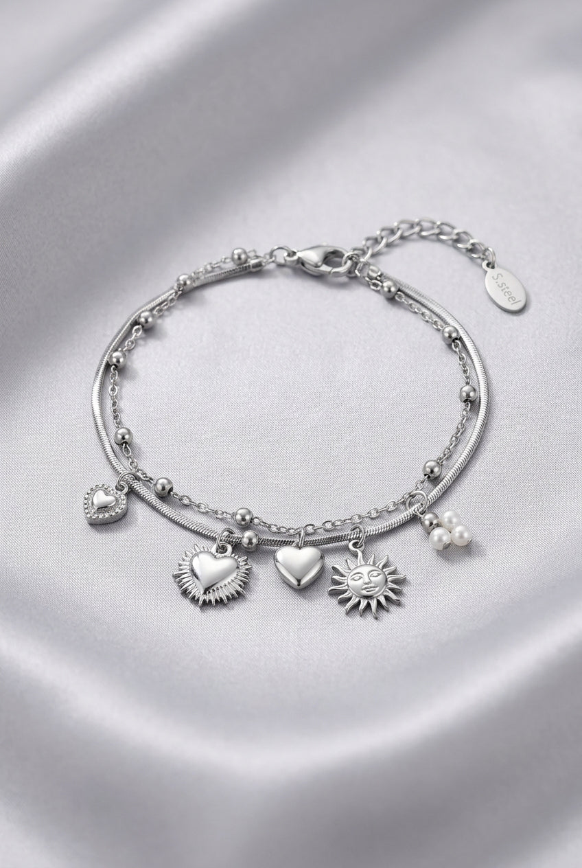 double bracelet with heart charm