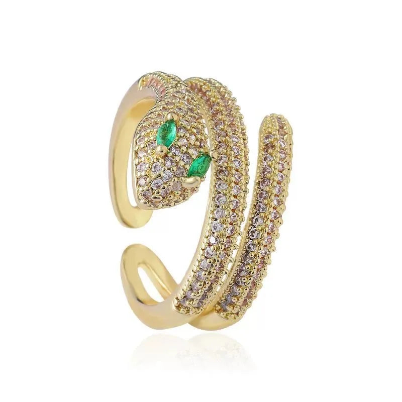 Bague Serpent Ouverte – Zircons Pavés & Plaqué Or