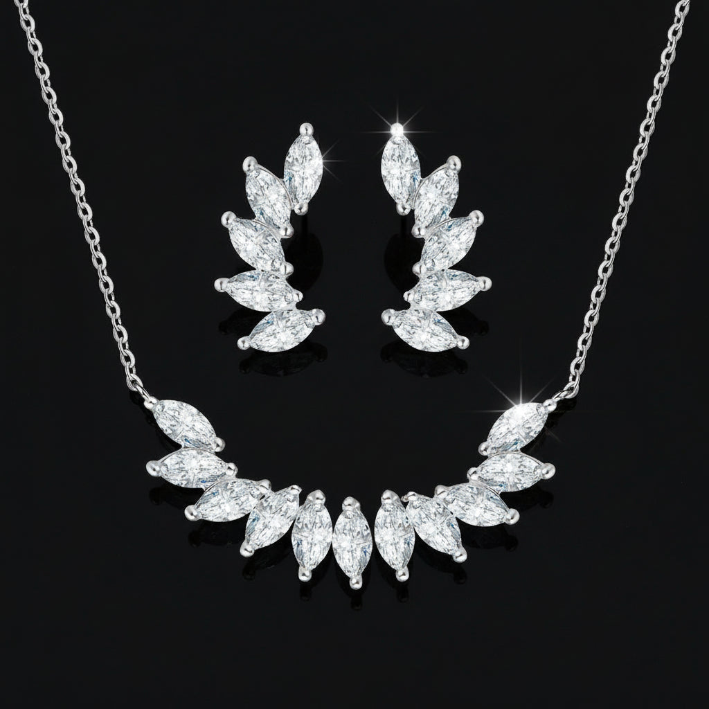 Parure Ailes d'Ange Argent 925 - Collier & Boucles d'Oreilles Zircon Marquise