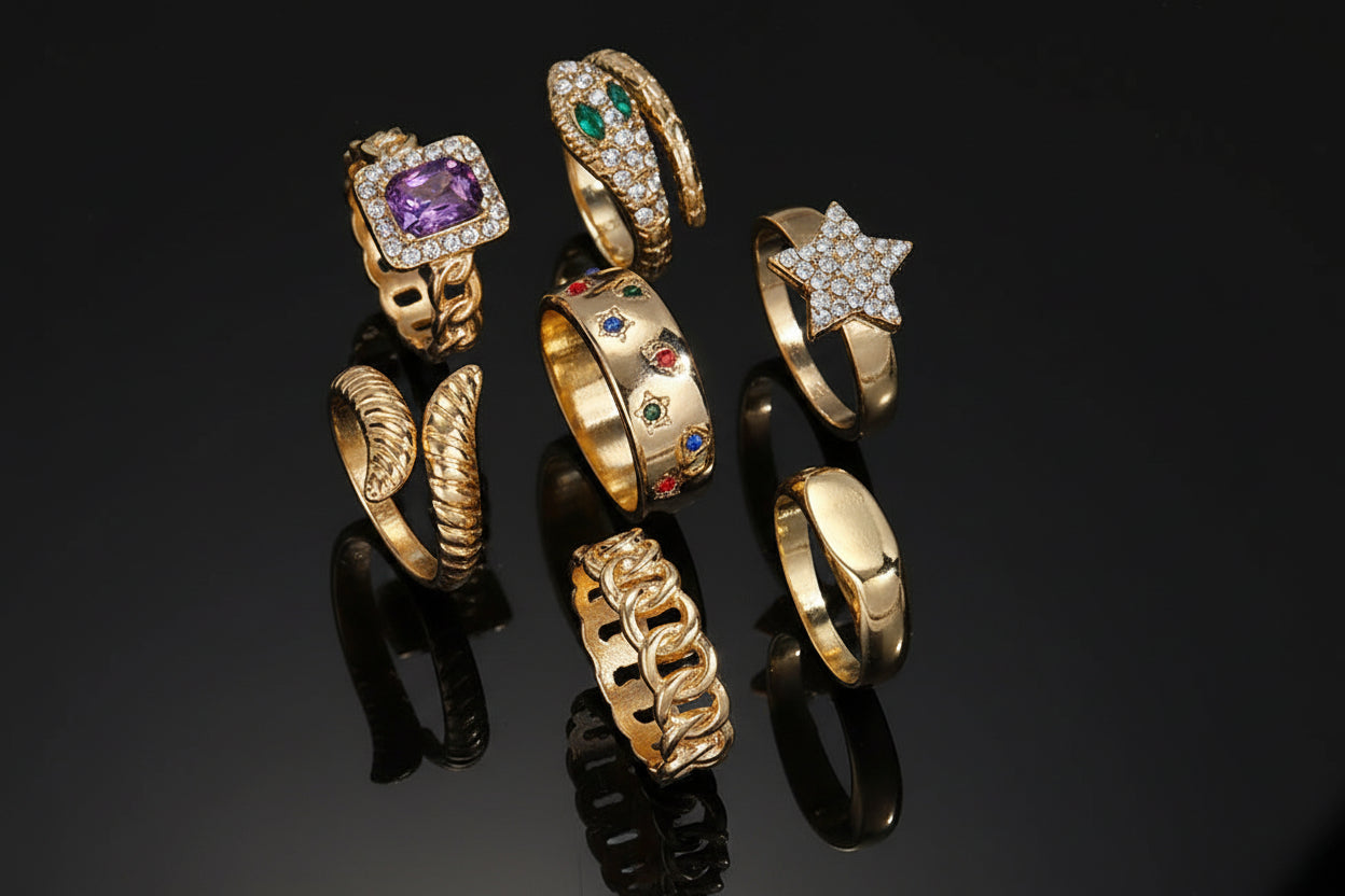 Bagues Empilables Célestes Dorées - Set de Bagues Bohèmes Chic pour Femme