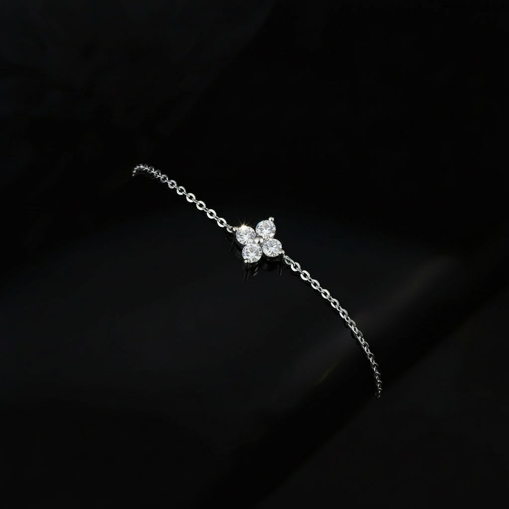 Bracelet Trèfle Quatre Feuilles Moissanite Certifié GRA - Argent 925 Plaqué Or Rose - Bijou Porte-Bonheur Femme