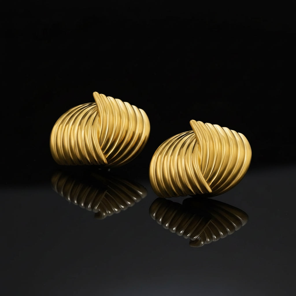 Boucles d'Oreilles Puces Dorées Texturées - Acier Inoxydable Waterproof | Design Rétro Multicouches