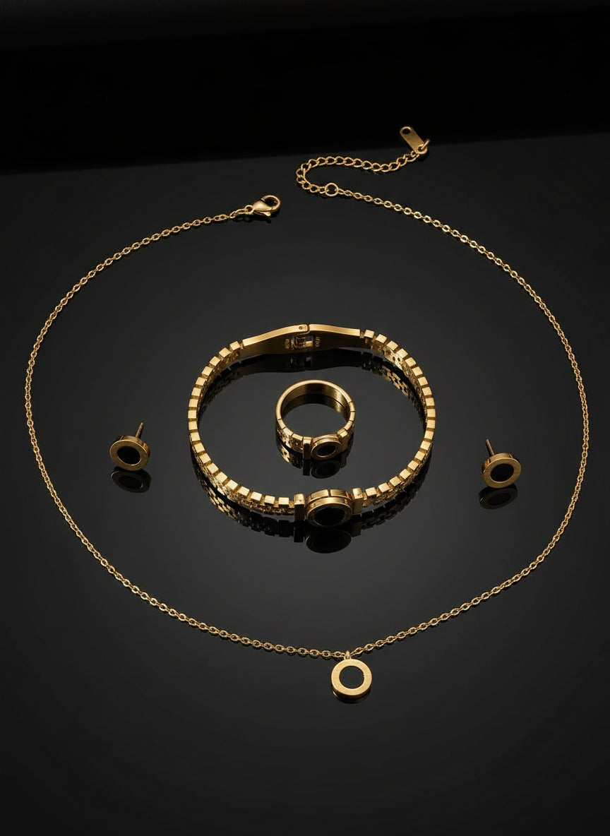 Ensemble Chiffres Romains - Collier Bracelet Bague Puces Acier Titane Minimaliste