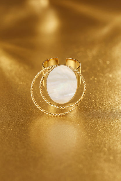 Ring stone with circles - Gold color/green