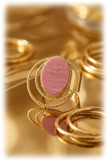 Ring stone with circles - Gold color/green