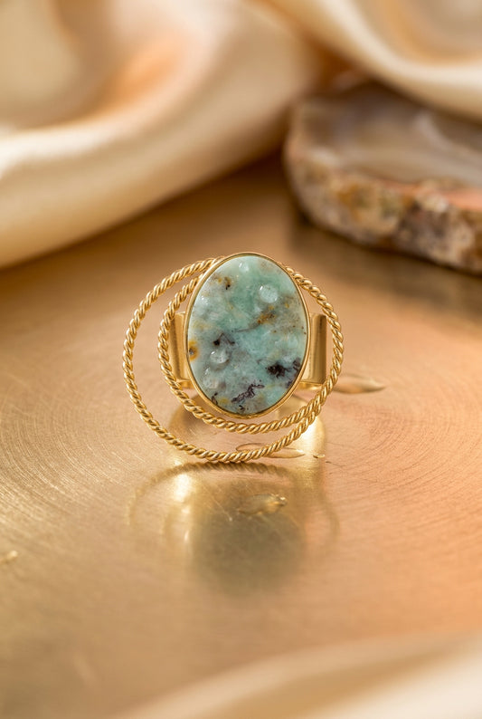 Ring stone with circles - Gold color/green