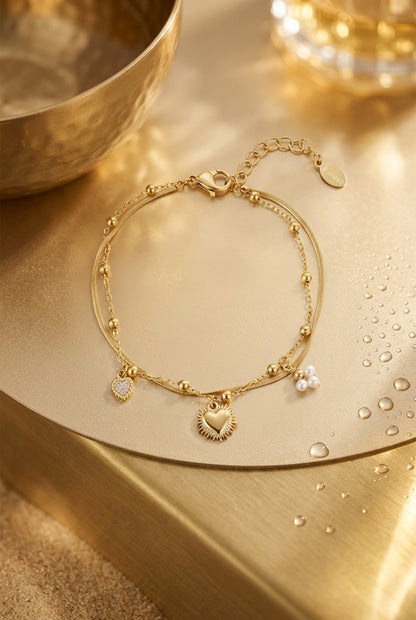 double bracelet with heart charm