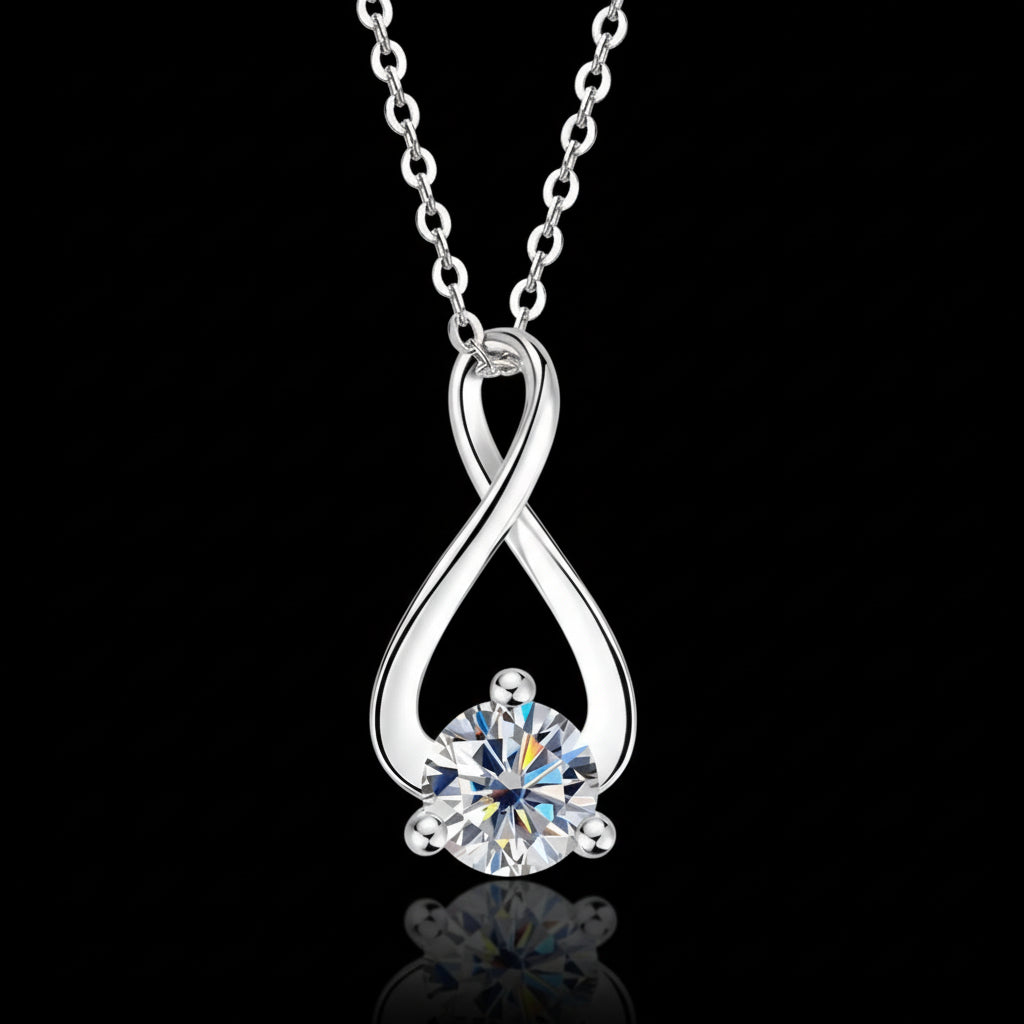 Collier Moissanite 1ct Argent 925 Plaqué Or Blanc - Pendentif Torsadé Choker Certifié GRA