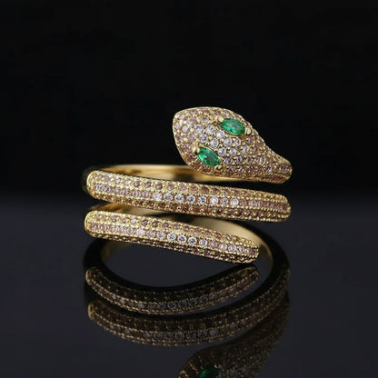 Bague Serpent Ouverte Pavée Zircon – Plaquée Or 18K