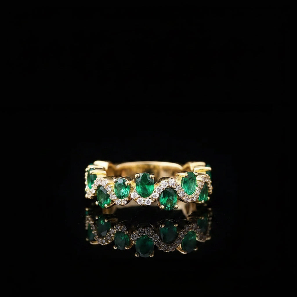 Bague Éternité Vague – Zircon Vert & Plaqué Or