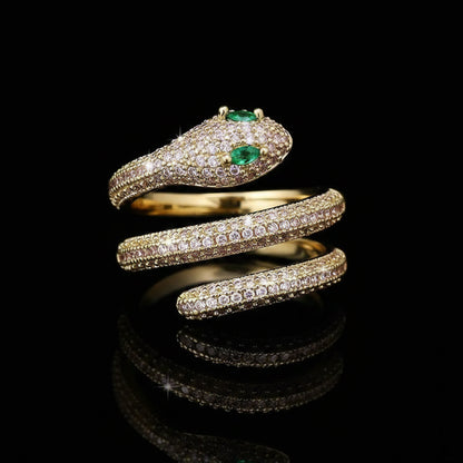 Bague Serpent Ouverte Pavée Zircon – Plaquée Or 18K