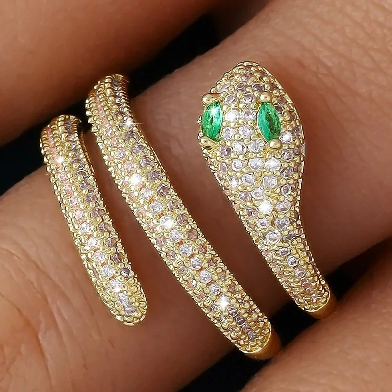 Bague Serpent Ouverte – Zircons Pavés & Plaqué Or