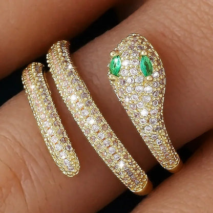Bague Serpent Ouverte – Zircons Pavés & Plaqué Or