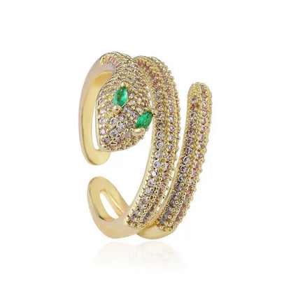 Bague Serpent Ouverte – Zircons Pavés & Plaqué Or
