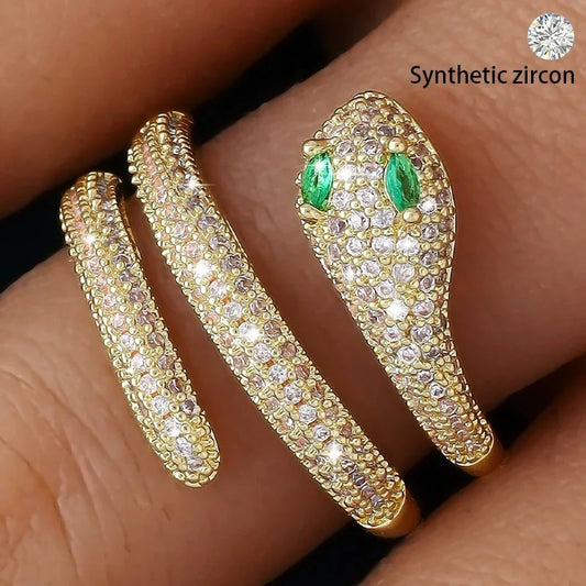 Bague Serpent Ouverte – Zircons Pavés & Plaqué Or