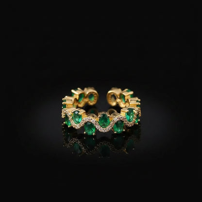 Bague Éternité Vague – Zircon Vert & Plaqué Or