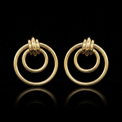 Boucles d'Oreilles Puces Double Anneau Noué — Acier Inoxydable Doré | Style Minimaliste