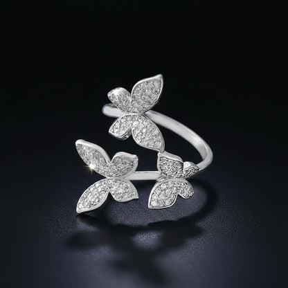 Bague Double Papillon – Zircon Pavé & Plaqué Argent