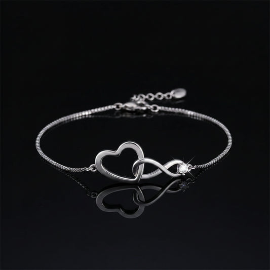 Bracelet Infini Cœur Pavé Zircon Ajustable – Plaqué Argent