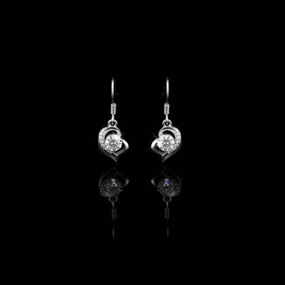 Boucles d’Oreilles Pendantes Cœur Pavé Zircon – Plaquées Argent