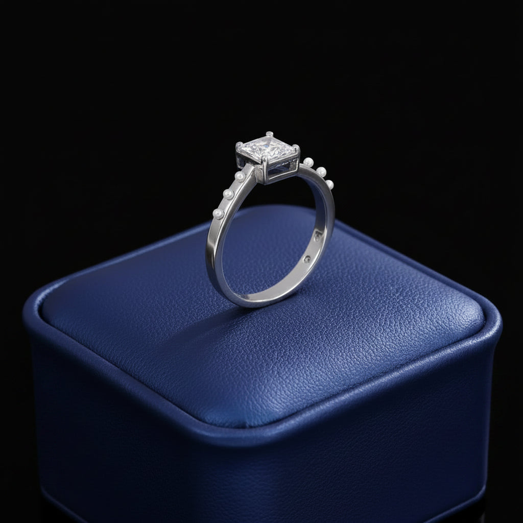 Bague Ouverte Carré Sucre Pavé Zircon & Perle — Plaqué Argent | Délicate & Romantique
