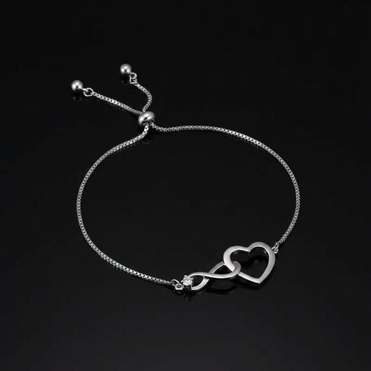 Bracelet Infini Cœur Pavé Zircon Ajustable – Plaqué Argent
