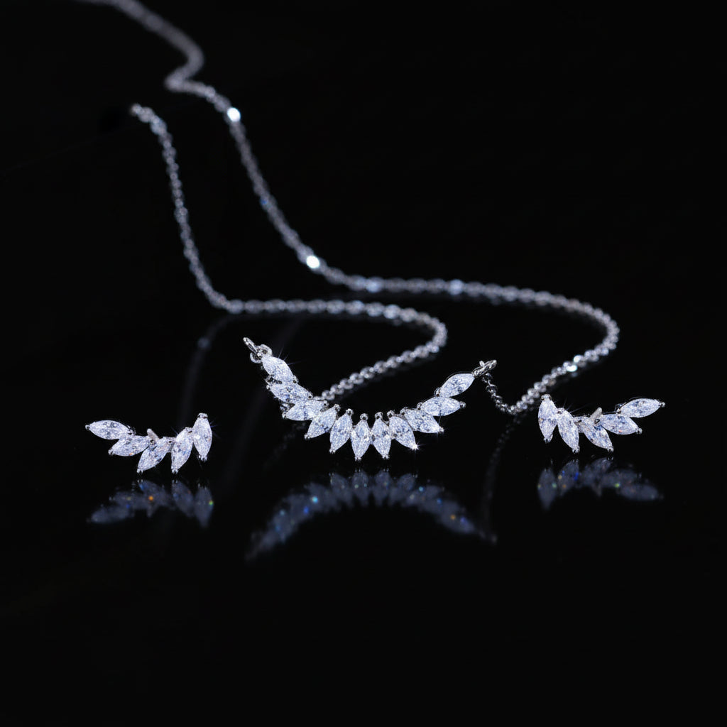 Parure Ailes d'Ange Argent 925 - Collier & Boucles d'Oreilles Zircon Marquise