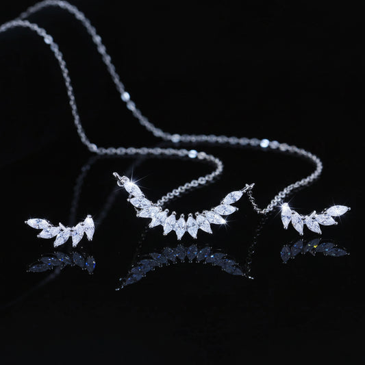 Parure Ailes d'Ange Argent 925 - Collier & Boucles d'Oreilles Zircon Marquise