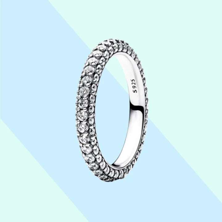 New Hot 925 Silver Colorful Timeless Pavé Triple-row Rings Wedding Diy Charm Luxury DIY Jewelry Gifts