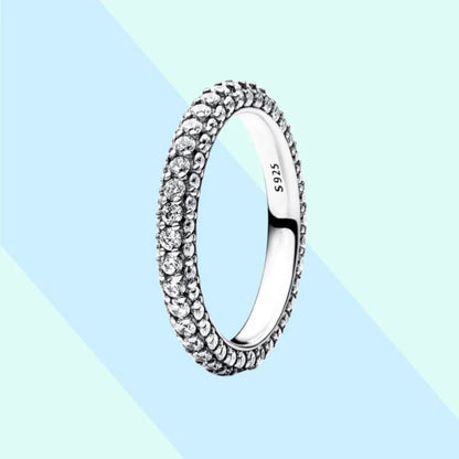 New Hot 925 Silver Colorful Timeless Pavé Triple-row Rings Wedding Diy Charm Luxury DIY Jewelry Gifts