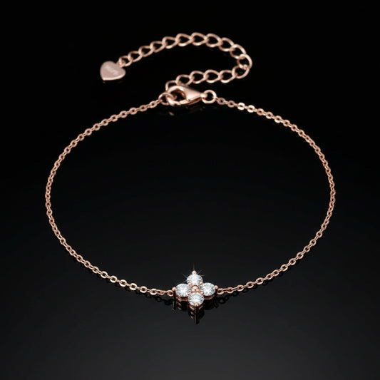 Bracelet Trèfle Quatre Feuilles Moissanite Certifié GRA - Argent 925 Plaqué Or Rose - Bijou Porte-Bonheur Femme