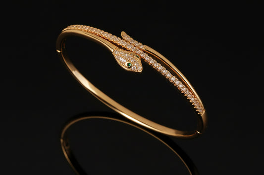 Bracelet Jonc Serpent & Tigre Acier Inoxydable Doré - Zirconia Femme Style Animal