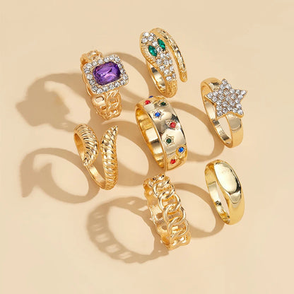 Celestial Stacking Rings Kit Gold Tone Stackable Rings Set Boho Chunky Rings for Women Trendy Boho Statement Jewelry Gift