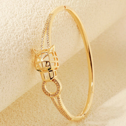 Bracelet Jonc Serpent & Tigre Acier Inoxydable Doré - Zirconia Femme Style Animal