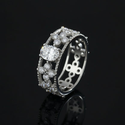 Bague Éternité Trèfle 4 Feuilles Zircon 1ct - Platine Pt950 Or Blanc 18k