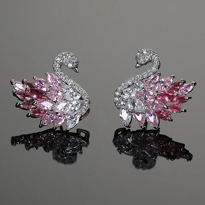 Boucles d'oreilles Cygne Colorées Style Déesse Luxe Léger, Zircon Micro-serti, Longues Boucles Tendance et Polyvalentes