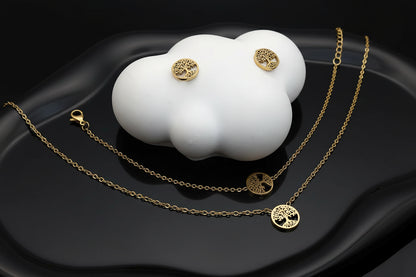 Ensemble 4 Pièces Arbre de Vie - Collier, Bracelet et Boucles d'Oreilles en Acier Inoxydable