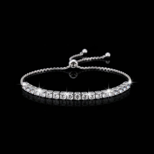 Bracelet Tennis Moissanite 1.8ct-9ct - Argent 925 Plaqué Or Blanc 18K -3mm- Bracelet Ajustable Femme