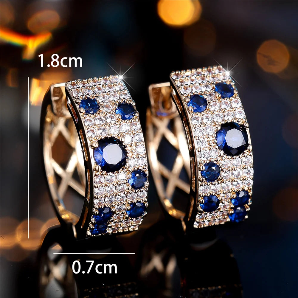 Cute Female White Blue Zircon Stone Round Hoop Earrings Fashion Gold Color Wedding Jewelry For Women