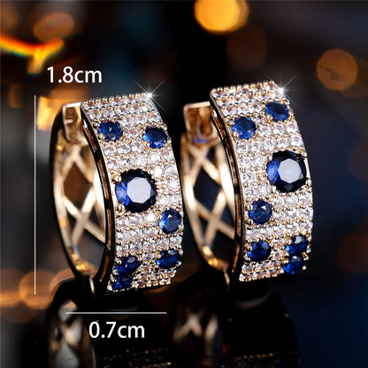 Cute Female White Blue Zircon Stone Round Hoop Earrings Fashion Gold Color Wedding Jewelry For Women