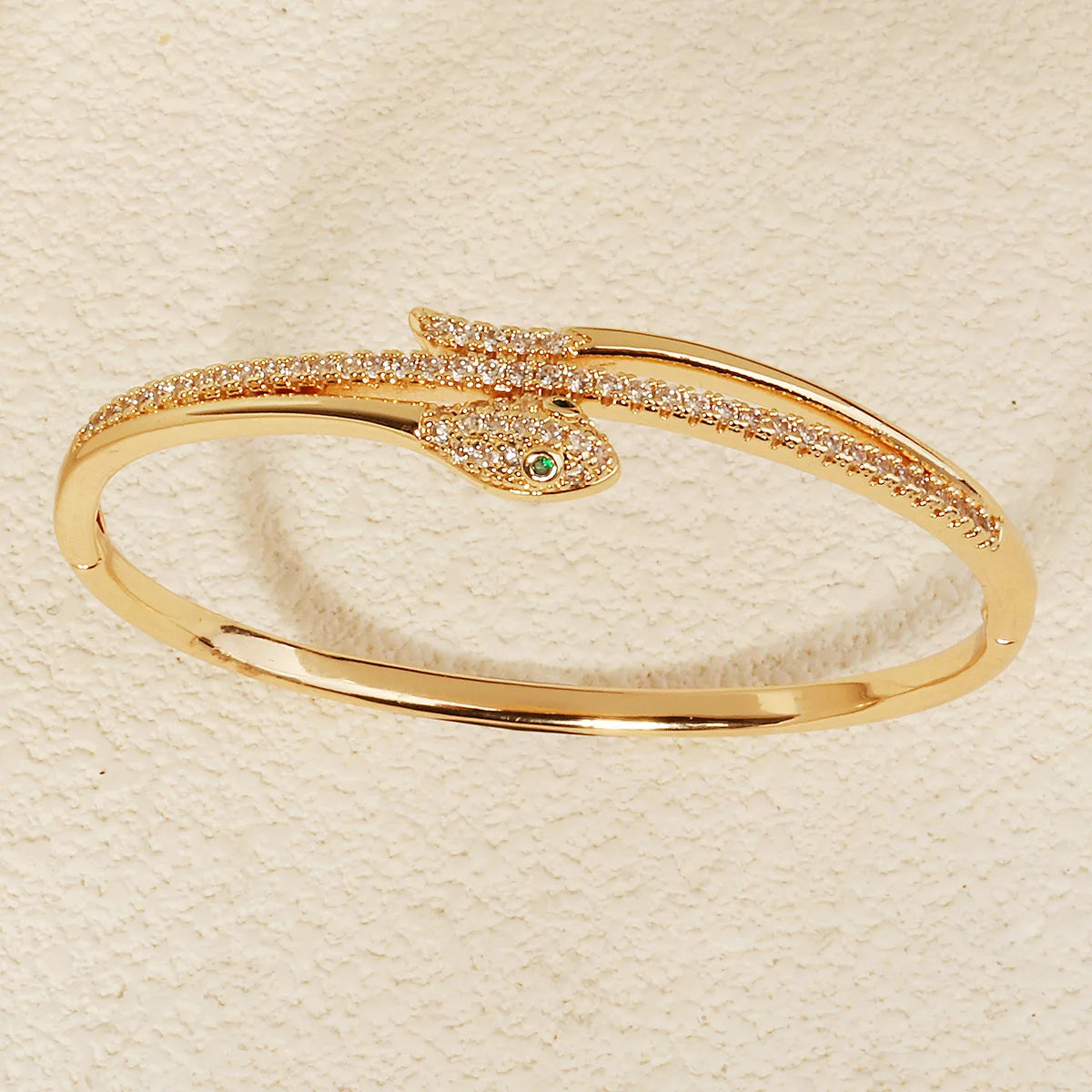 Bracelet Jonc Serpent & Tigre Acier Inoxydable Doré - Zirconia Femme Style Animal