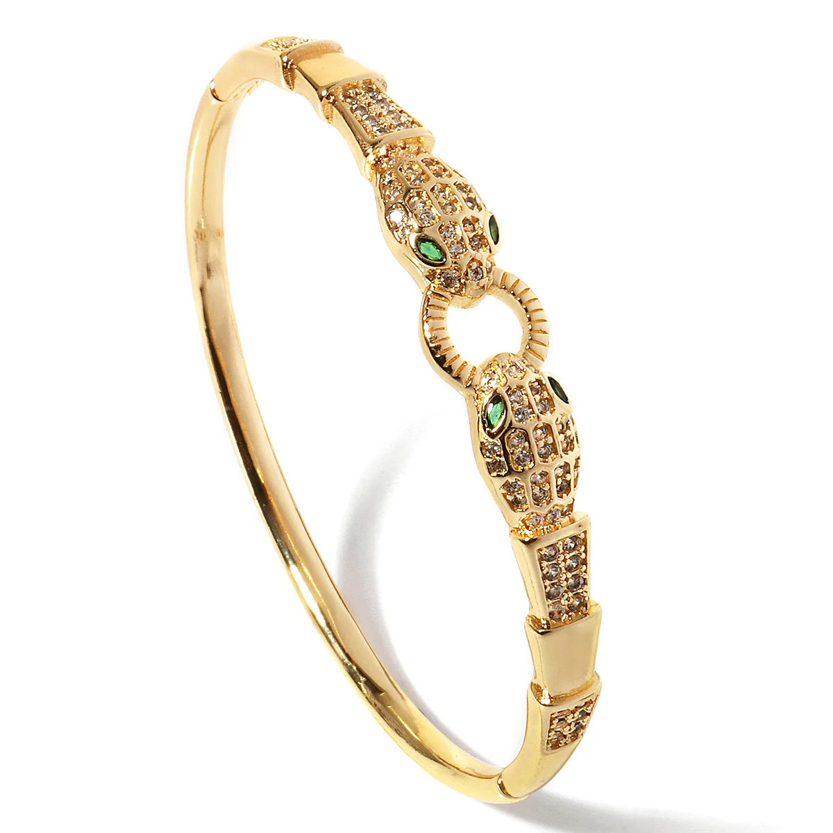 Bracelet Jonc Serpent & Tigre Acier Inoxydable Doré - Zirconia Femme Style Animal