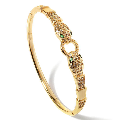 Bracelet Jonc Serpent & Tigre Acier Inoxydable Doré - Zirconia Femme Style Animal