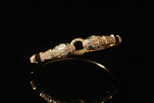 Bracelet Jonc Serpent & Tigre Acier Inoxydable Doré - Zirconia Femme Style Animal