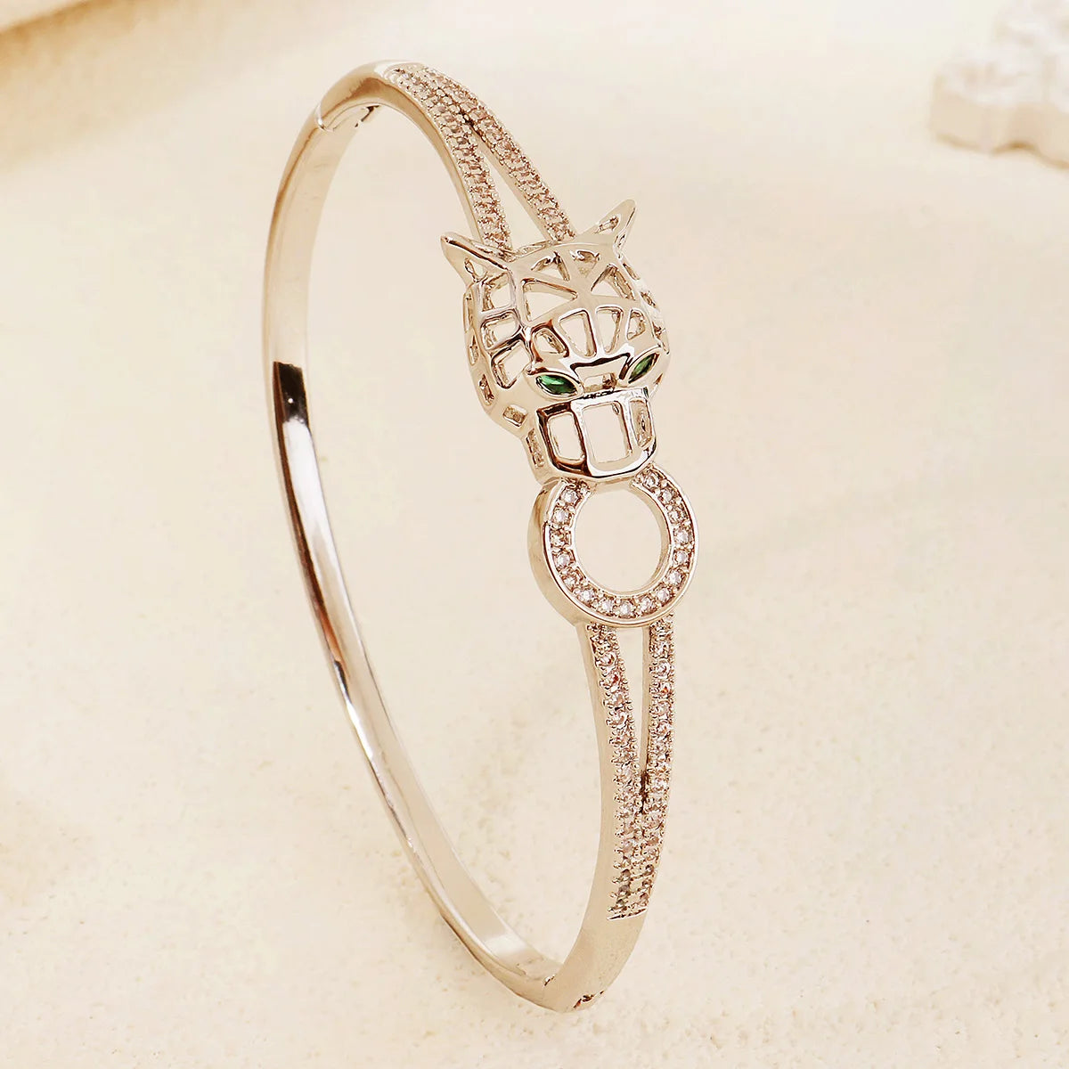 Bracelet Jonc Serpent & Tigre Acier Inoxydable Doré - Zirconia Femme Style Animal