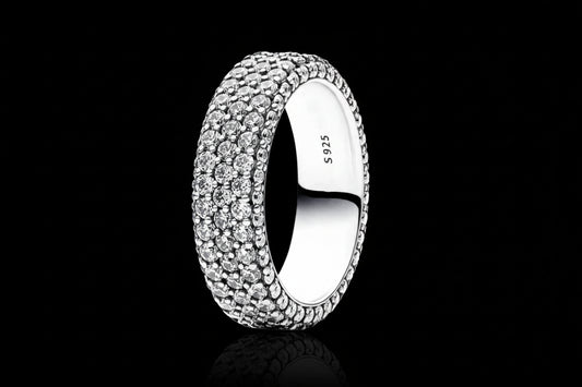 Bague Argent 925 Pavé Triple-Rang Coloré - Élégance Intemporelle