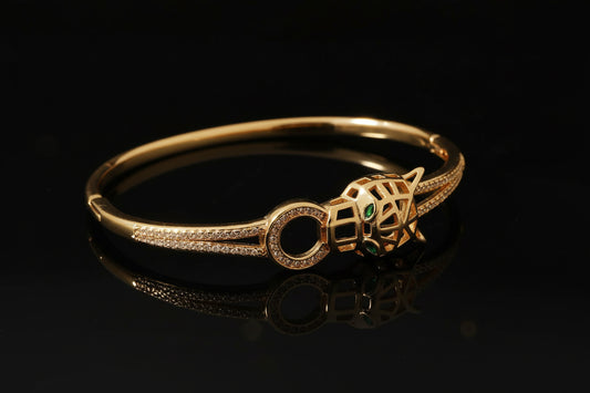 Bracelet Jonc Serpent & Tigre Acier Inoxydable Doré - Zirconia Femme Style Animal