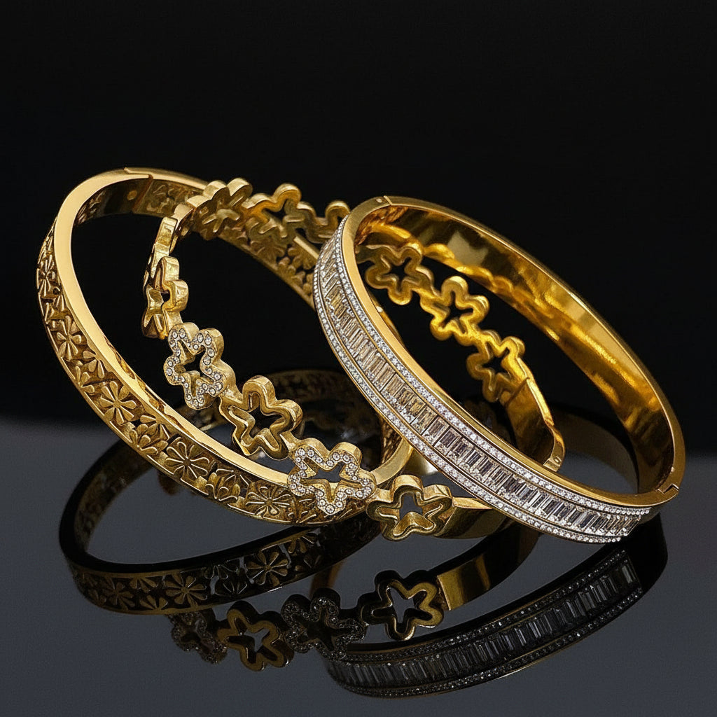 1 Bracelet Manchette Fleur Ajourée Strass Acier Inoxydable - Style Rétro Waterproof Empilable