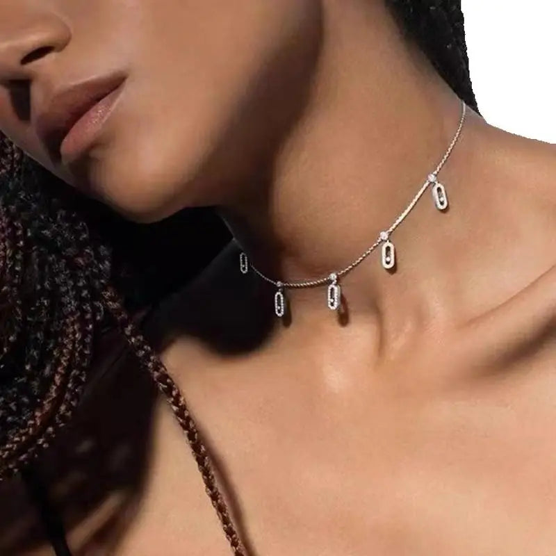 Collier Pendentif Zircon Forme O - Chaîne Trombone Plaqué Or Femme