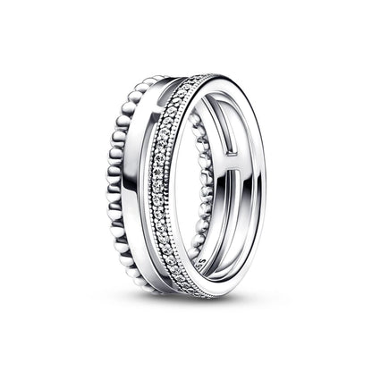 New Hot 925 Silver Colorful Timeless Pavé Triple-row Rings Wedding Diy Charm Luxury DIY Jewelry Gifts